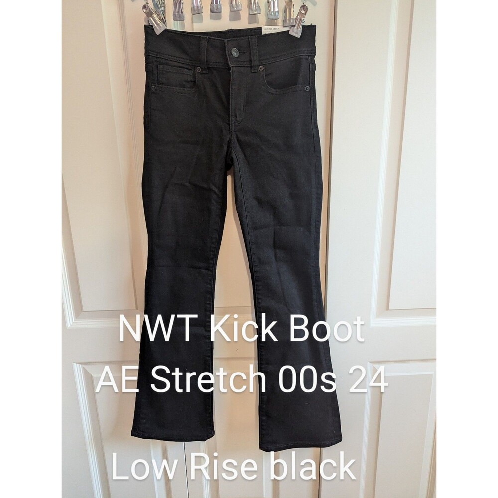NWT American eagle Black Kick Boot next level stretch jeans 00 s short 24w